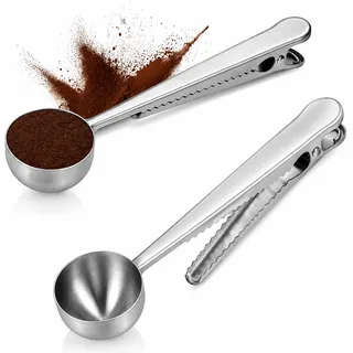 2x Cuillères Doseuses à Café avec Pince en Acier Inoxydable - COM-FOUR
