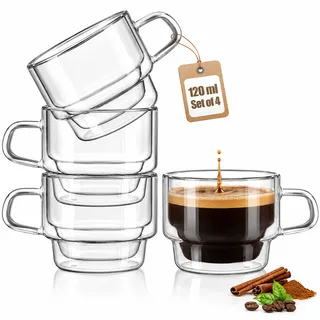 4 Tasses Double Paroi en Verre 120ml - Glastal